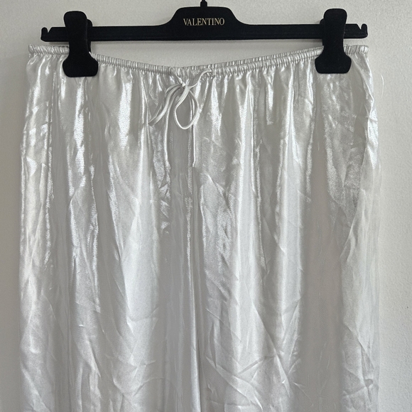 New Zara Shiny Silver Mid Rise Elastic Waist Wide-Leg Pajama Style Pants Medium - Picture 9 of 12